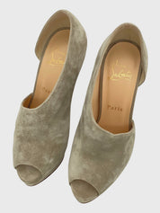 Christian Louboutin Suede D'Orsay Peep-Toe Plateau Pump EU 36.5 Beige