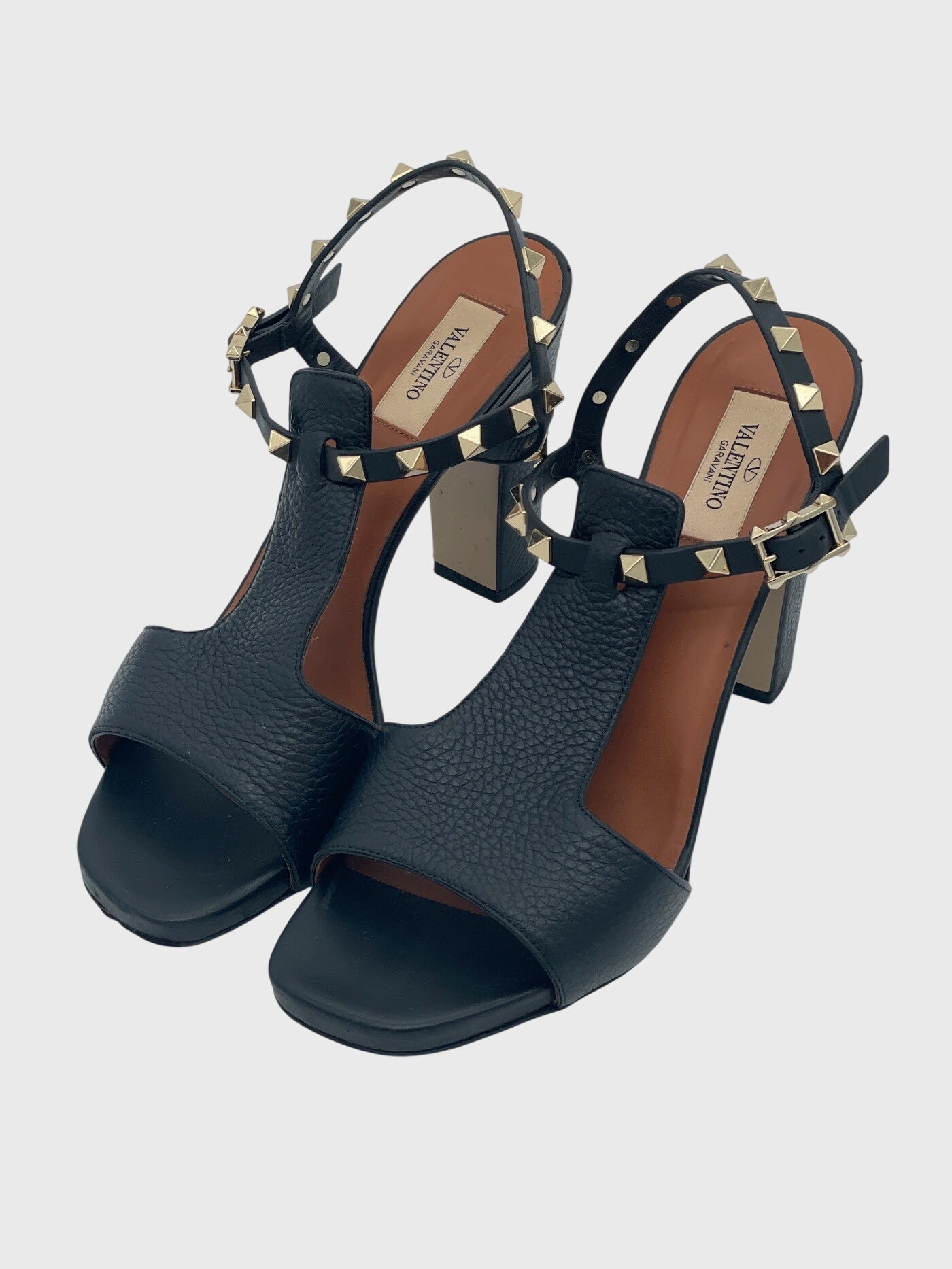 Valentino Rockstud Blockheel Sandale mit Absatz EU 39 Schwarz