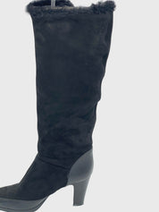 Sergio Rossi Suede Shearling Trim Stiefel EU 37.5 Schwarz - Image 5