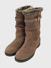 Louis Vuitton Monogram Suede Fur Stiefel EU 36.5 Braun