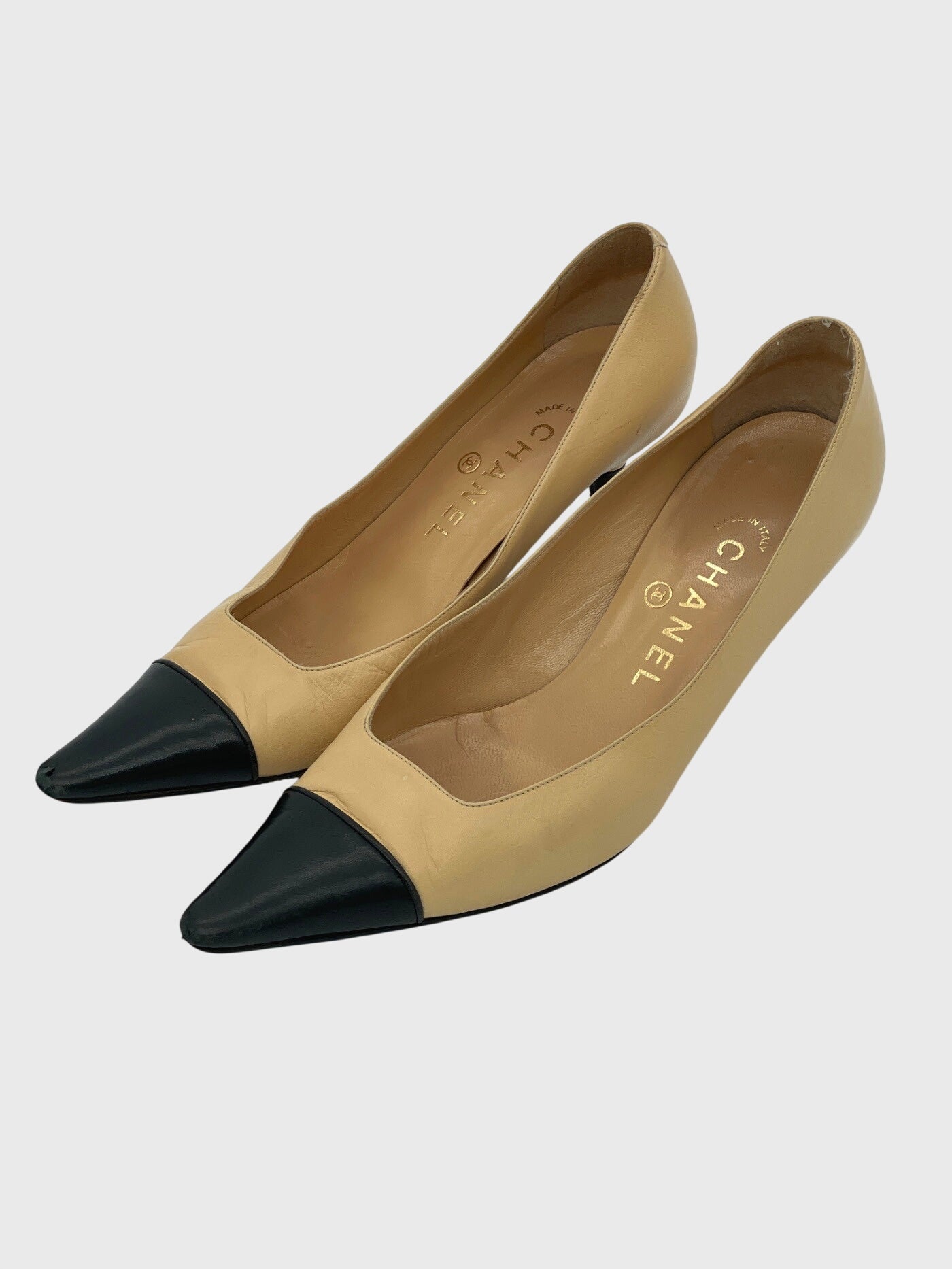 Chanel Tow-Tone Cap Toe Pump EU 36.5 Beige