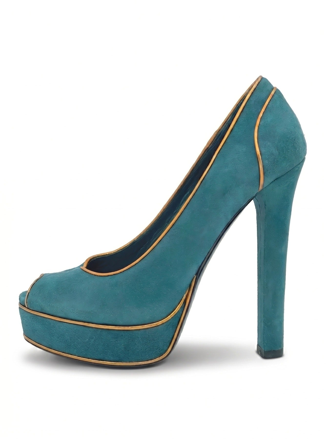 Gucci Teal Suede Peep-Toe Plateau Pump EU 37 Grün