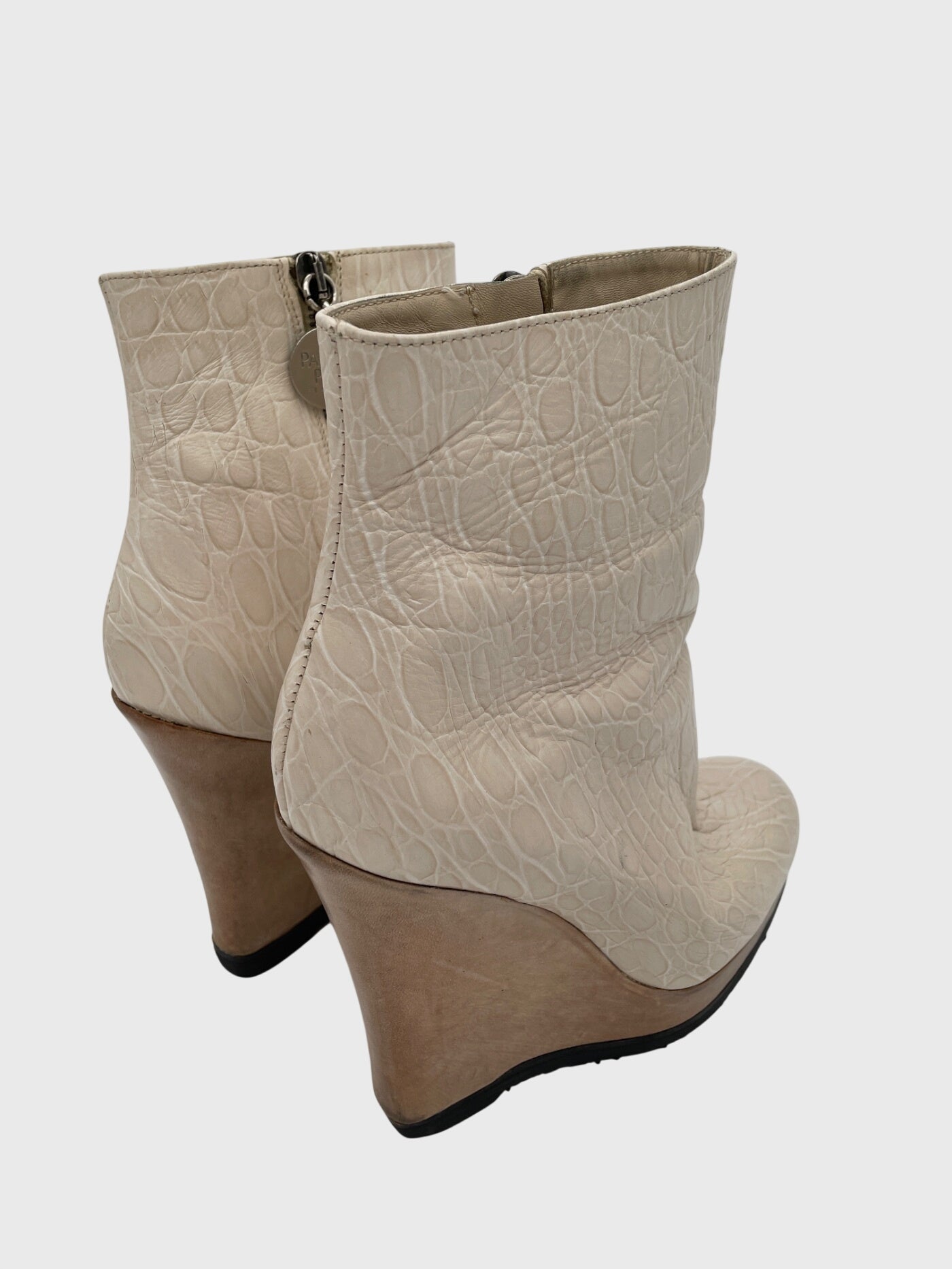 Patrizia Pepe Croc-Effect Wedge Ankle Boot EU 36.5 Beige