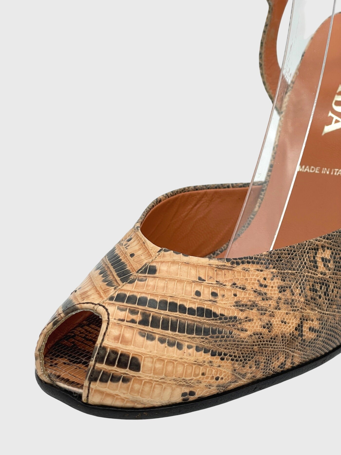Prada Lizardskin Peep Toe Slingback EU 40 Beige