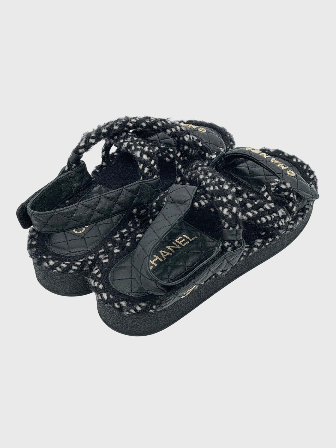 Chanel Cord Lambskin Flache Sandale EU 38 Mehrfarbig