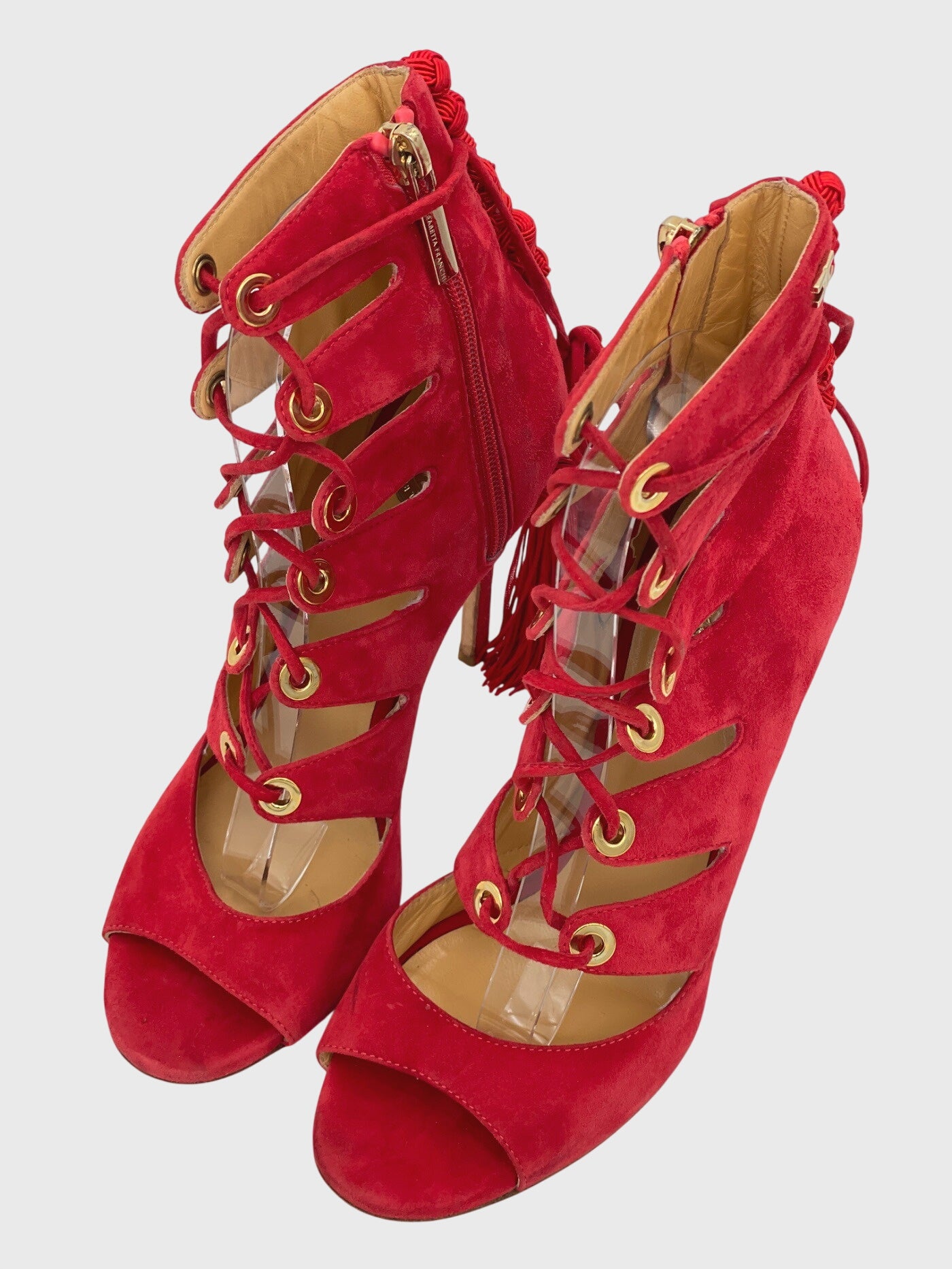Elisabetta Franchi Lace-Up Tassel Ankle Boot EU 37 Rot