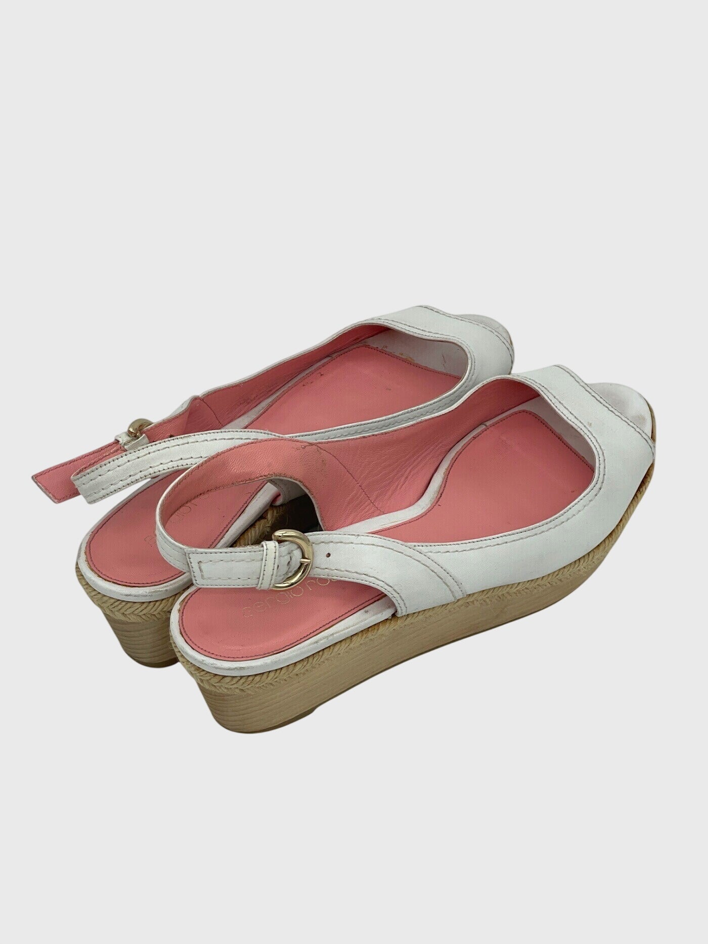 Sergio Rossi Leather Wedges Sandale mit Absatz EU 38.5 Weiß