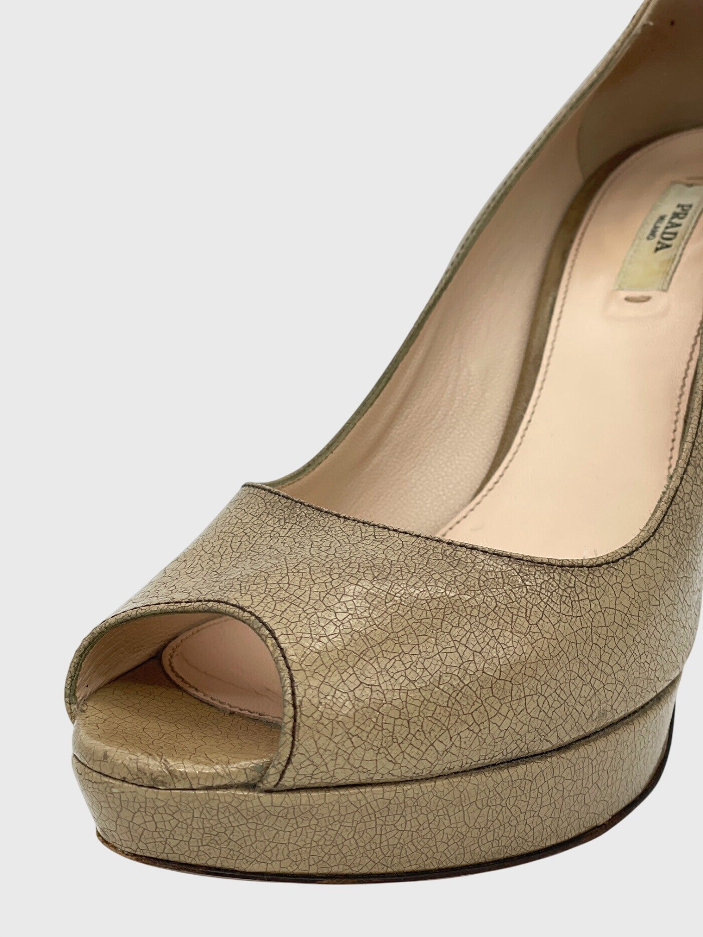 Prada Peeptoe Plateau Pump EU 40 Beige - Image 6