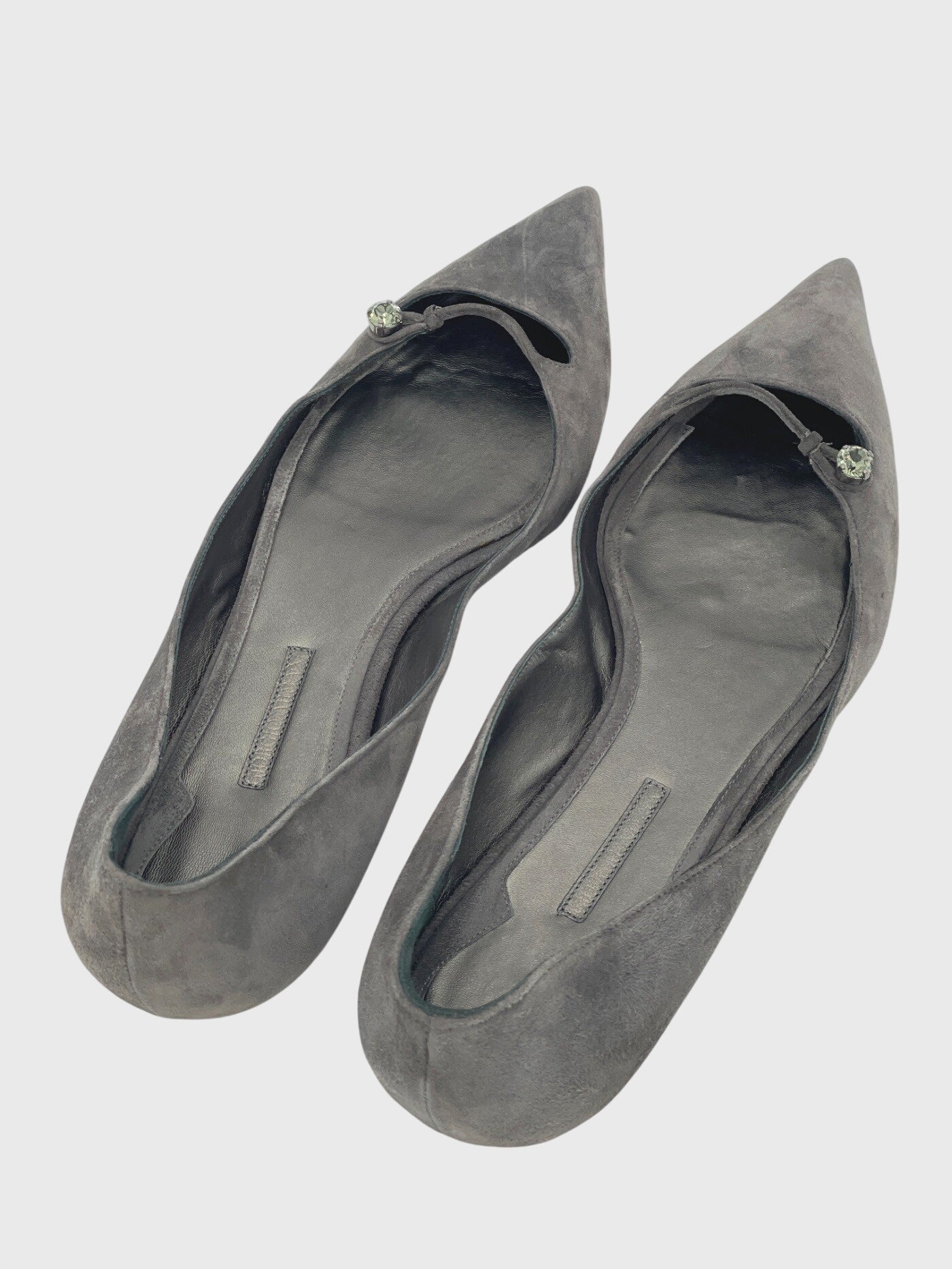 Giorgio Armani Pointed Toe Crystal Embellished Ballerina EU 41 Grau