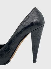 Bally Croc-Embossed Platform Plateau Pump EU 40 Schwarz - Image 6