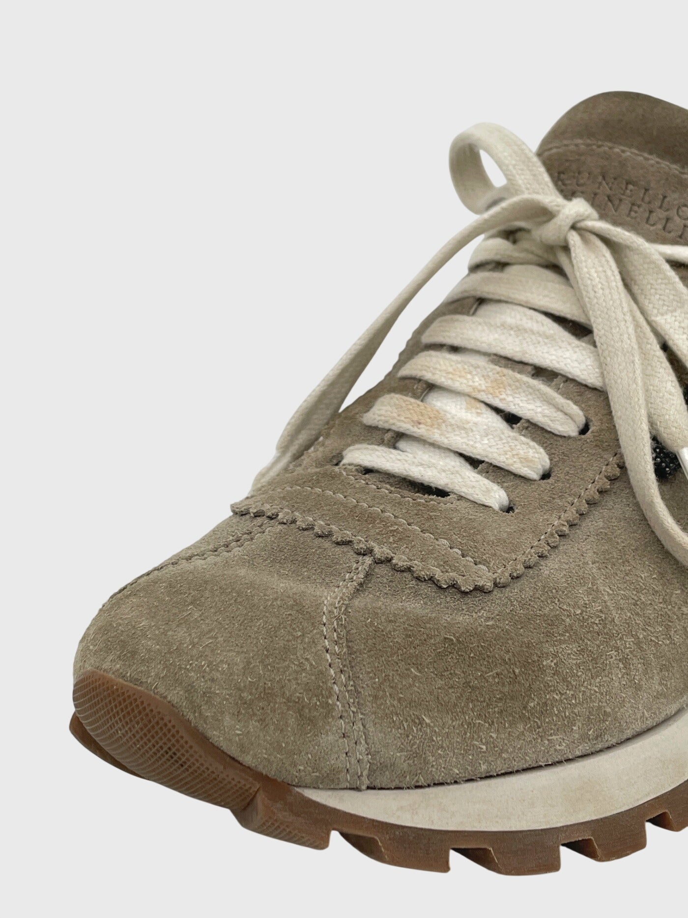 Brunello Cucinelli Monili Suede Runner Low Top Sneaker EU 37.5 Beige - Image 6