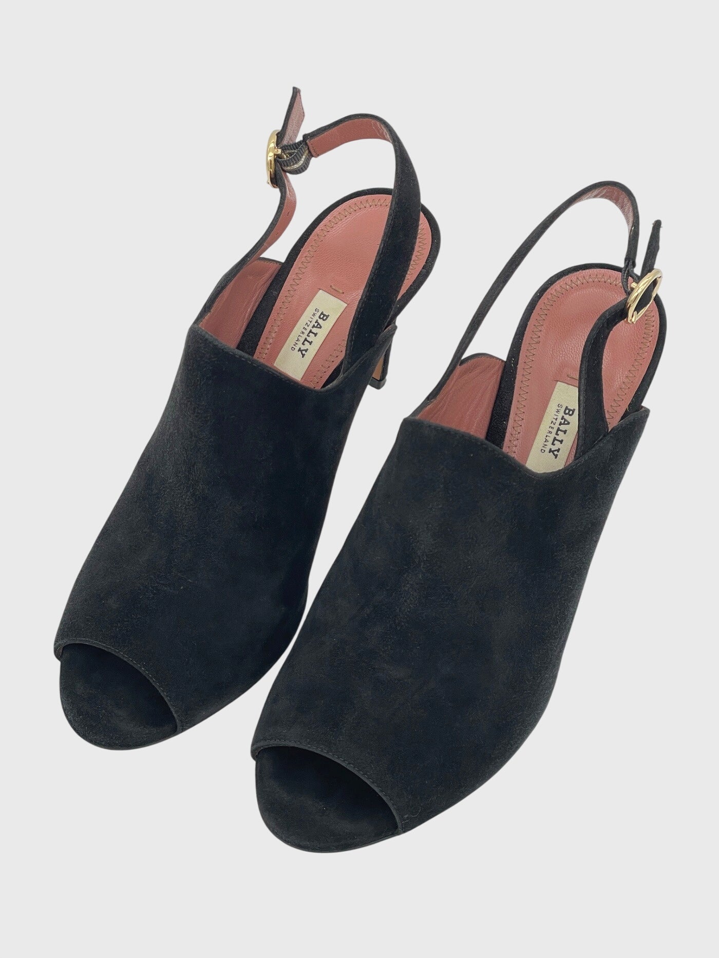 Bally Suede Peep-Toe Slingback EU 39.5 Schwarz