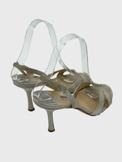 Jimmy Choo Satin Sandale mit Absatz EU 37 Metallic
