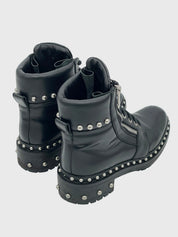 Balmain „Eva“ Studded Biker Combat Stiefel EU 37.5 Schwarz