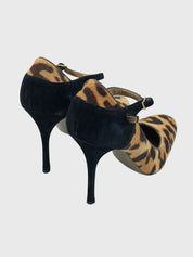 Roberto Cavalli Shoes Leopard Print Pony Hair Mary Jane Pump EU 39.5 Mehrfarbig