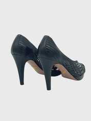 Prada Leather Strap Plateau Pump EU 38 Schwarz