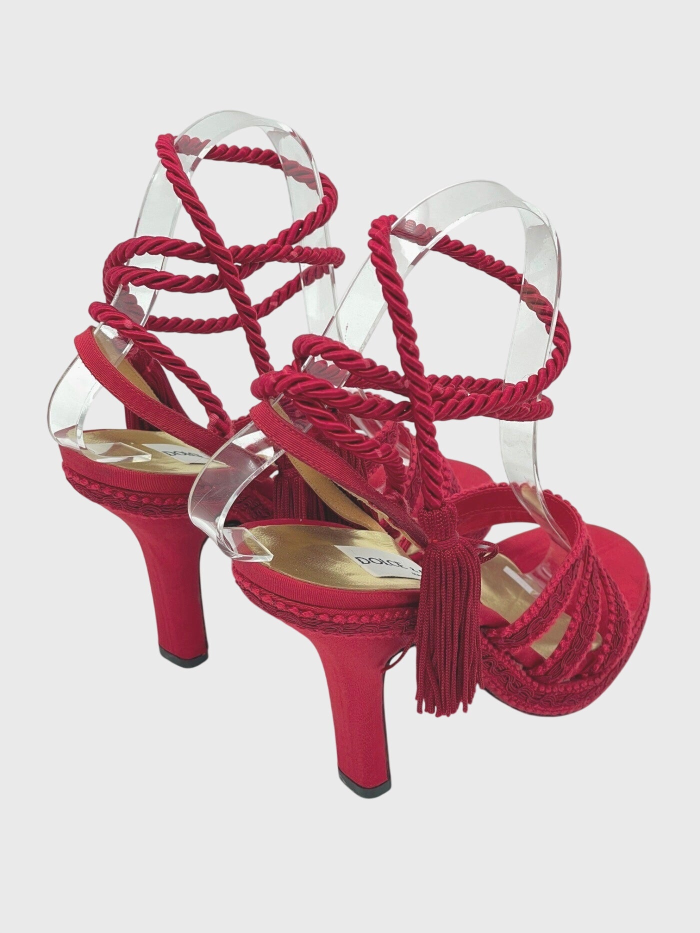 Dolce & Gabbana Passementerie Cord Sandale mit Absatz EU 36 Rot