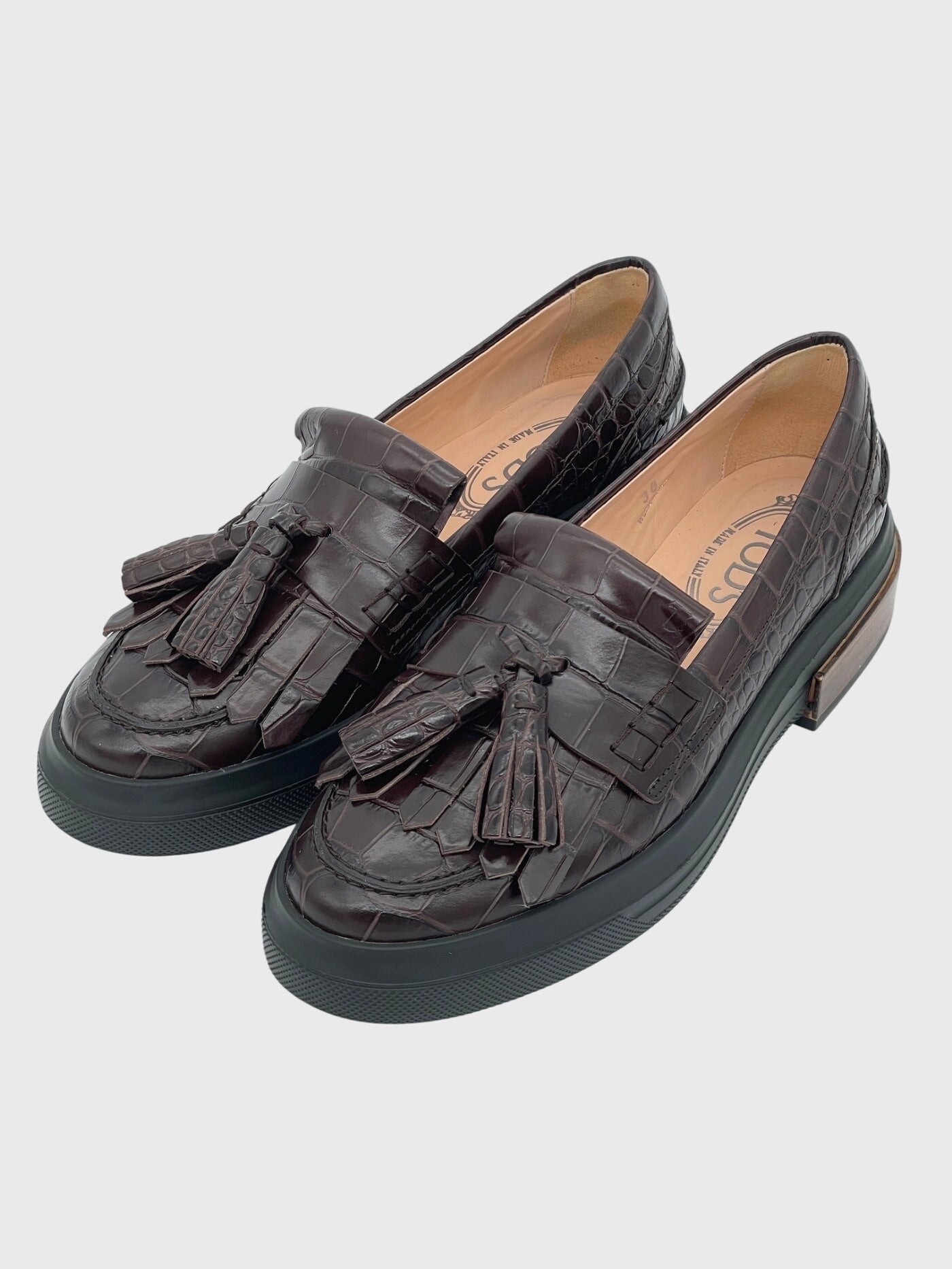 Tod's Maxi Rubber Tassel Croc-Effect Loafer EU 38 Braun