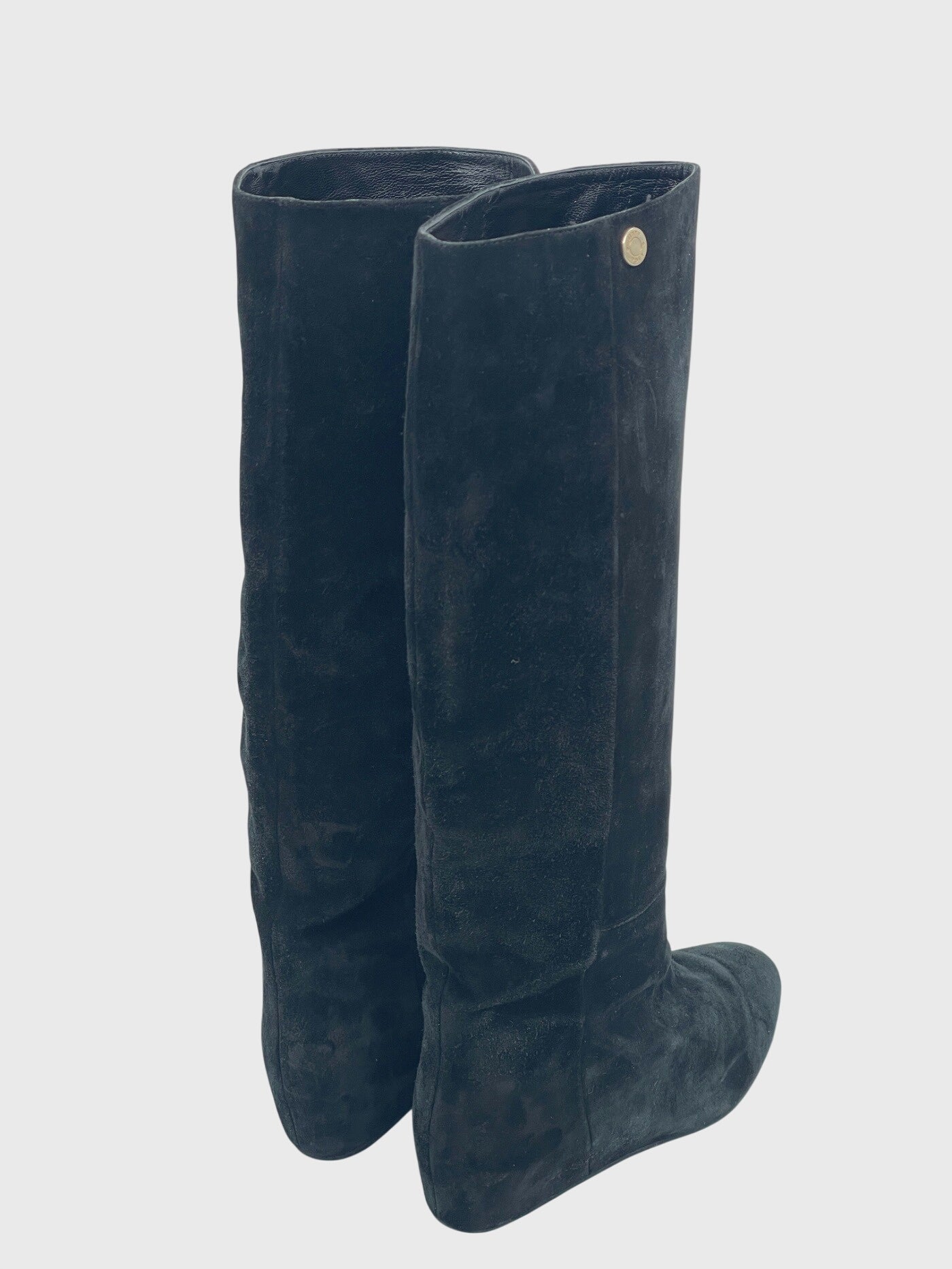 Jimmy Choo Olivia Suede Wedge Knee High Stiefel EU 35.5 Schwarz