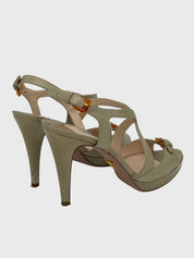 Prada Tortoise Buckle Platform Sandale mit Absatz EU 39 Beige