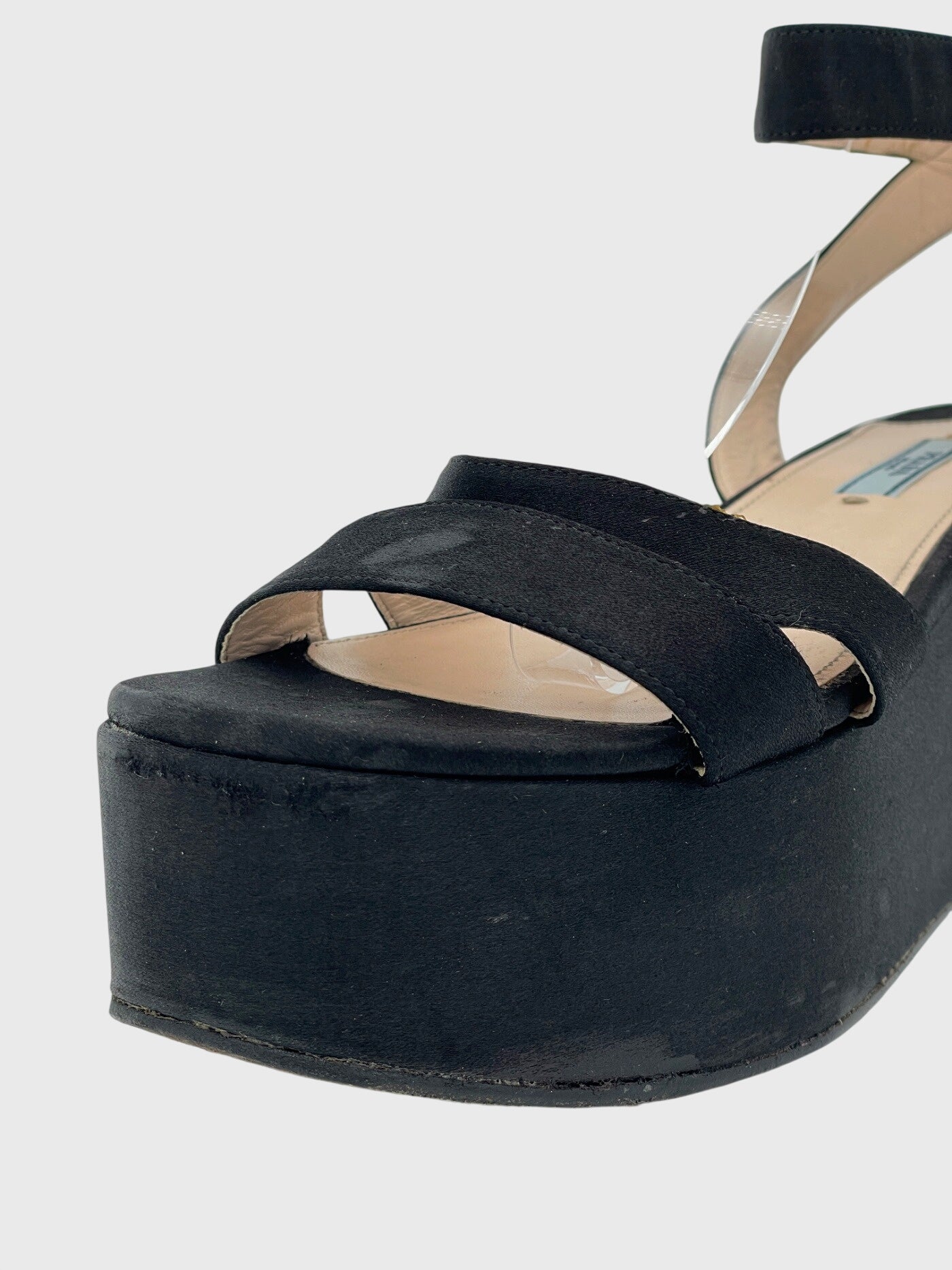 Prada Satin Platform Sandale mit Absatz EU 39.5 Schwarz - Image 6
