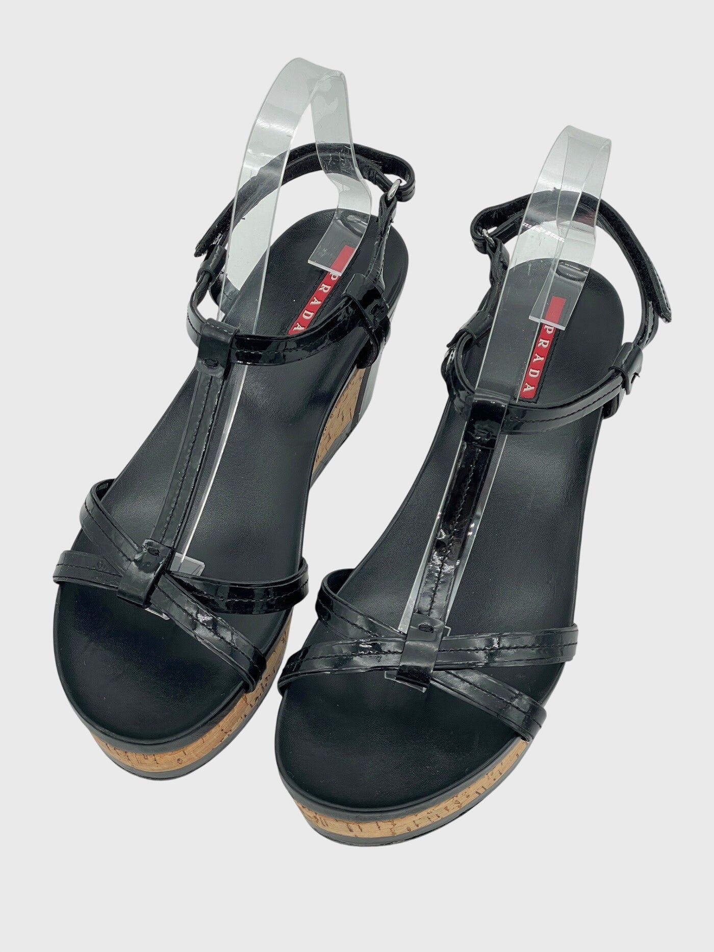 Prada Cork Wedge Sandale mit Absatz EU 38.5 Schwarz