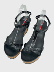 Prada Cork Wedge Sandale mit Absatz EU 38.5 Schwarz