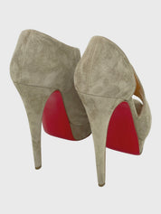 Christian Louboutin Suede D'Orsay Peep-Toe Plateau Pump EU 36.5 Beige
