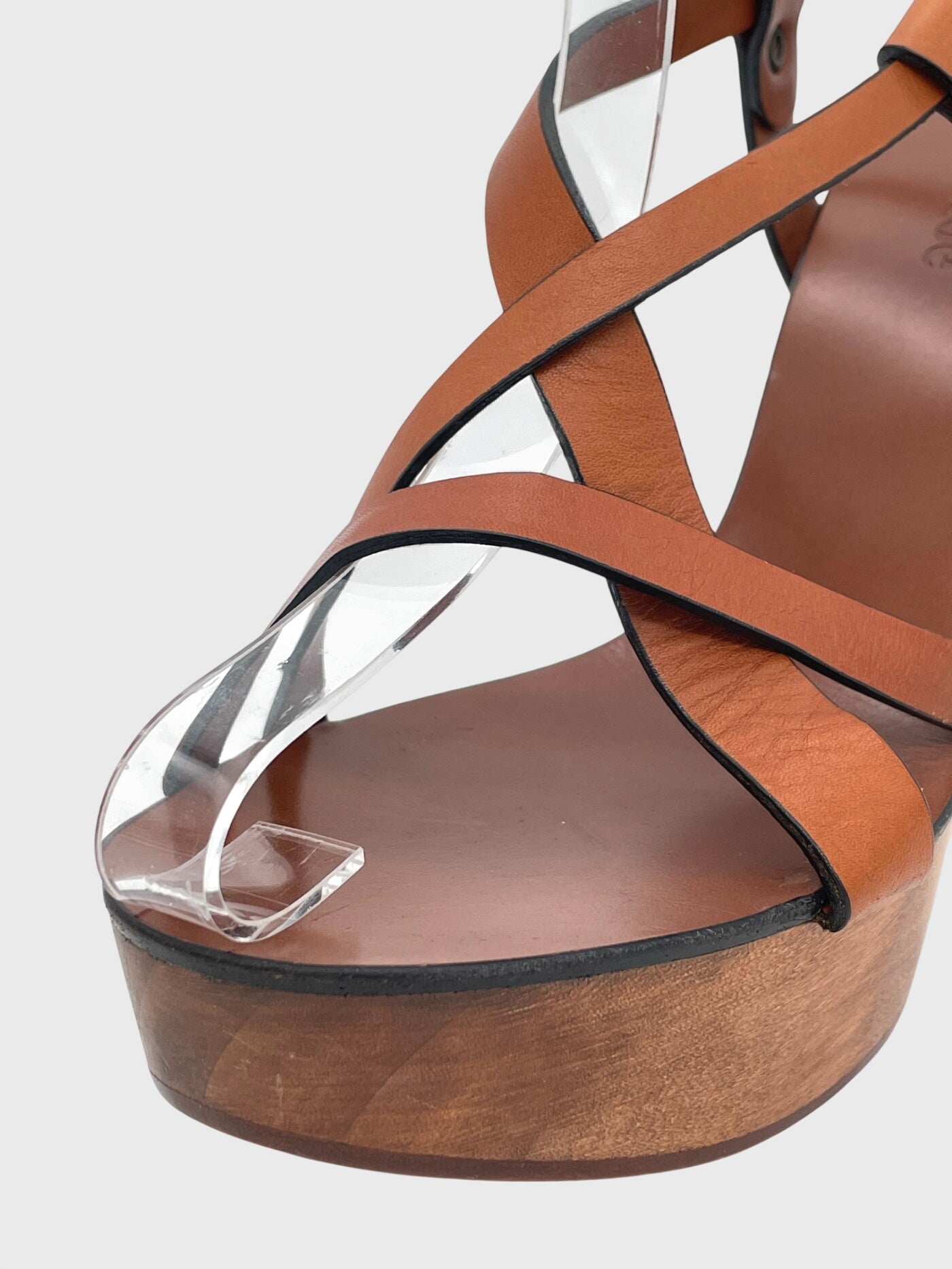 Chloé Wooden Wedge Leather Sandale mit Absatz EU 37 Braun - Image 6