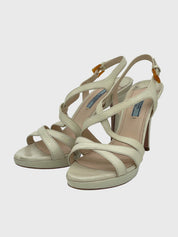 Prada Crisscross Strappy Platform Sandale mit Absatz EU 39.5 Weiß