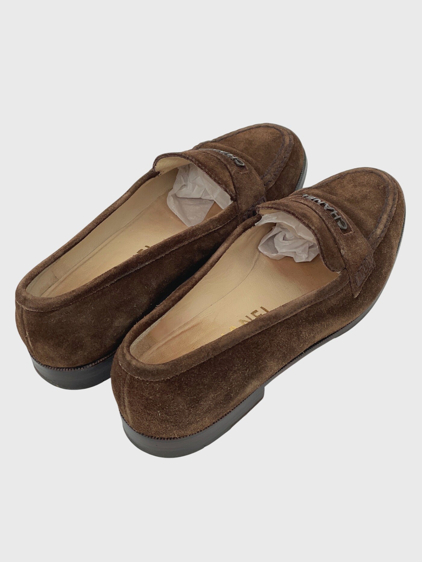 Chanel Logo Suede Penny Loafer EU 36.5 Braun
