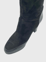 Sergio Rossi Suede Shearling Trim Stiefel EU 37.5 Schwarz - Image 6