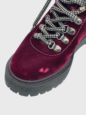 Prada Bordo Velvet Combat Stiefel EU 35 Lila - Image 6