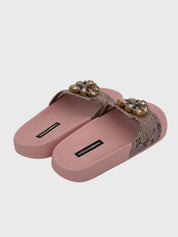 Dolce & Gabbana  Floral Lace Crystal Embellished Slide Mule EU 35 Pink