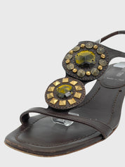 Miu Miu Crystal And Stud Embellished Sandale mit Absatz EU 37.5 Braun - Image 6