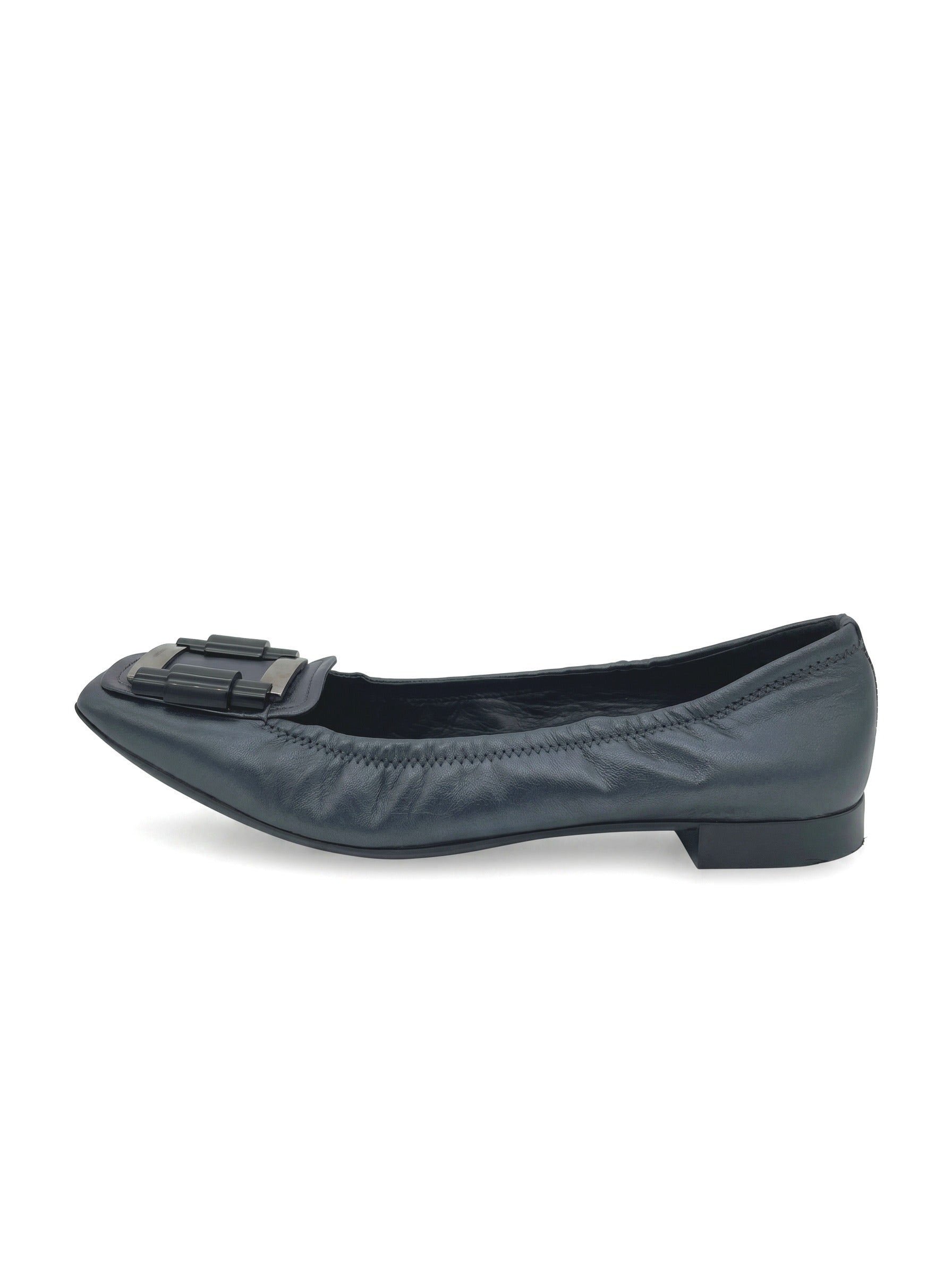 Prada Buckle Detail Square Toe Ballerina EU 39 Metallic