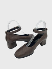 Bally Embossed Leather Ankle Strap Pump EU 37 Braun