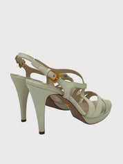 Prada Crisscross Strappy Platform Sandale mit Absatz EU 39.5 Weiß