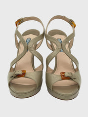 Prada Tortoise Buckle Platform Sandale mit Absatz EU 39 Beige