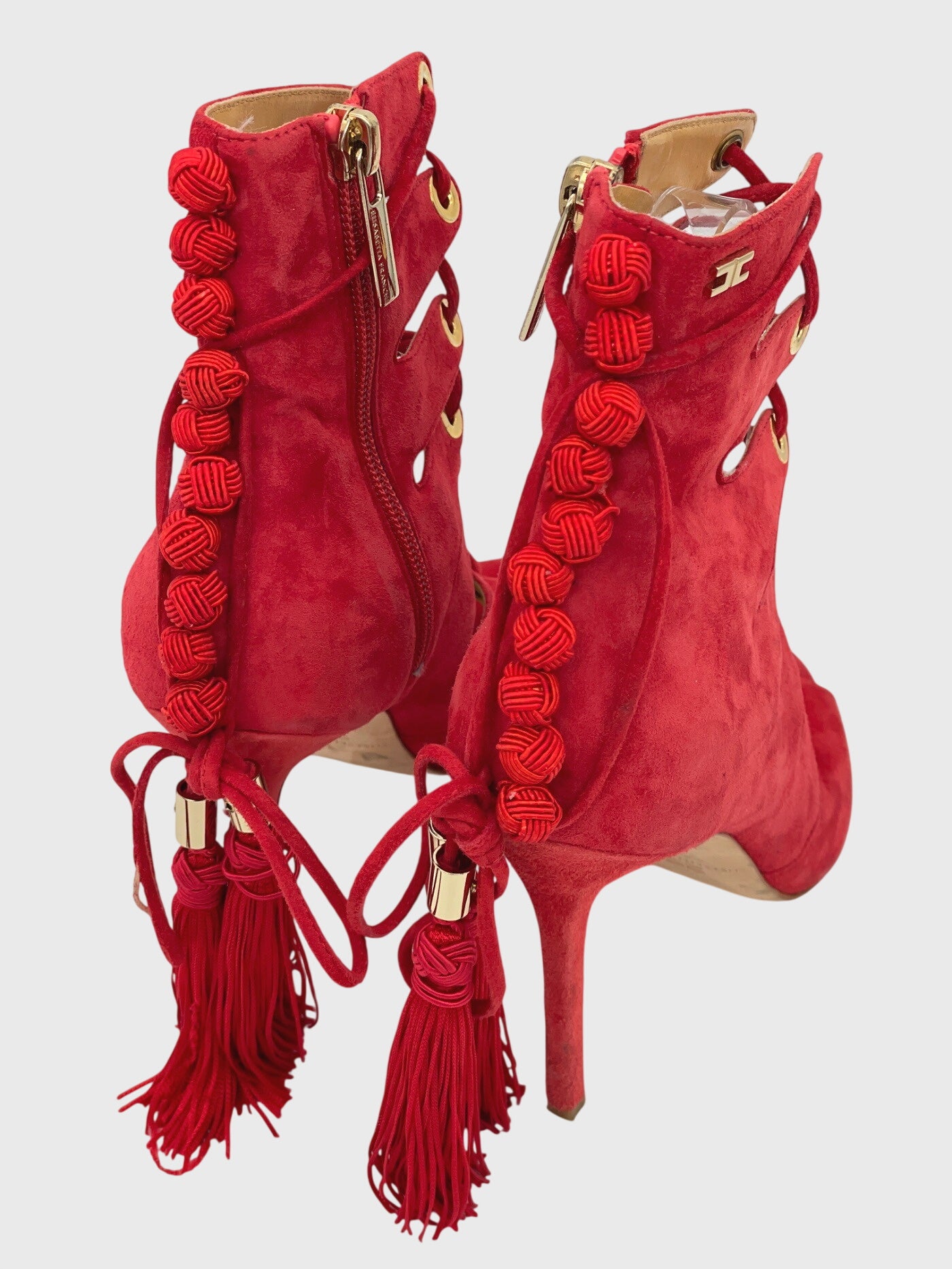 Elisabetta Franchi Lace-Up Tassel Ankle Boot EU 37 Rot