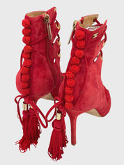 Elisabetta Franchi Lace-Up Tassel Ankle Boot EU 37 Rot