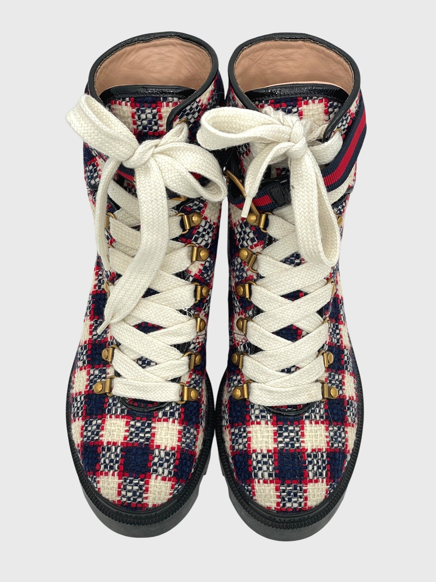 Gucci Tweed Check Lace-Up Combat Ankle Boot EU 41.5 Mehrfarbig