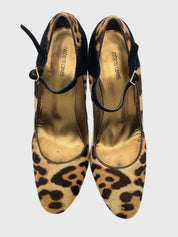 Roberto Cavalli Shoes Leopard Print Pony Hair Mary Jane Pump EU 39.5 Mehrfarbig