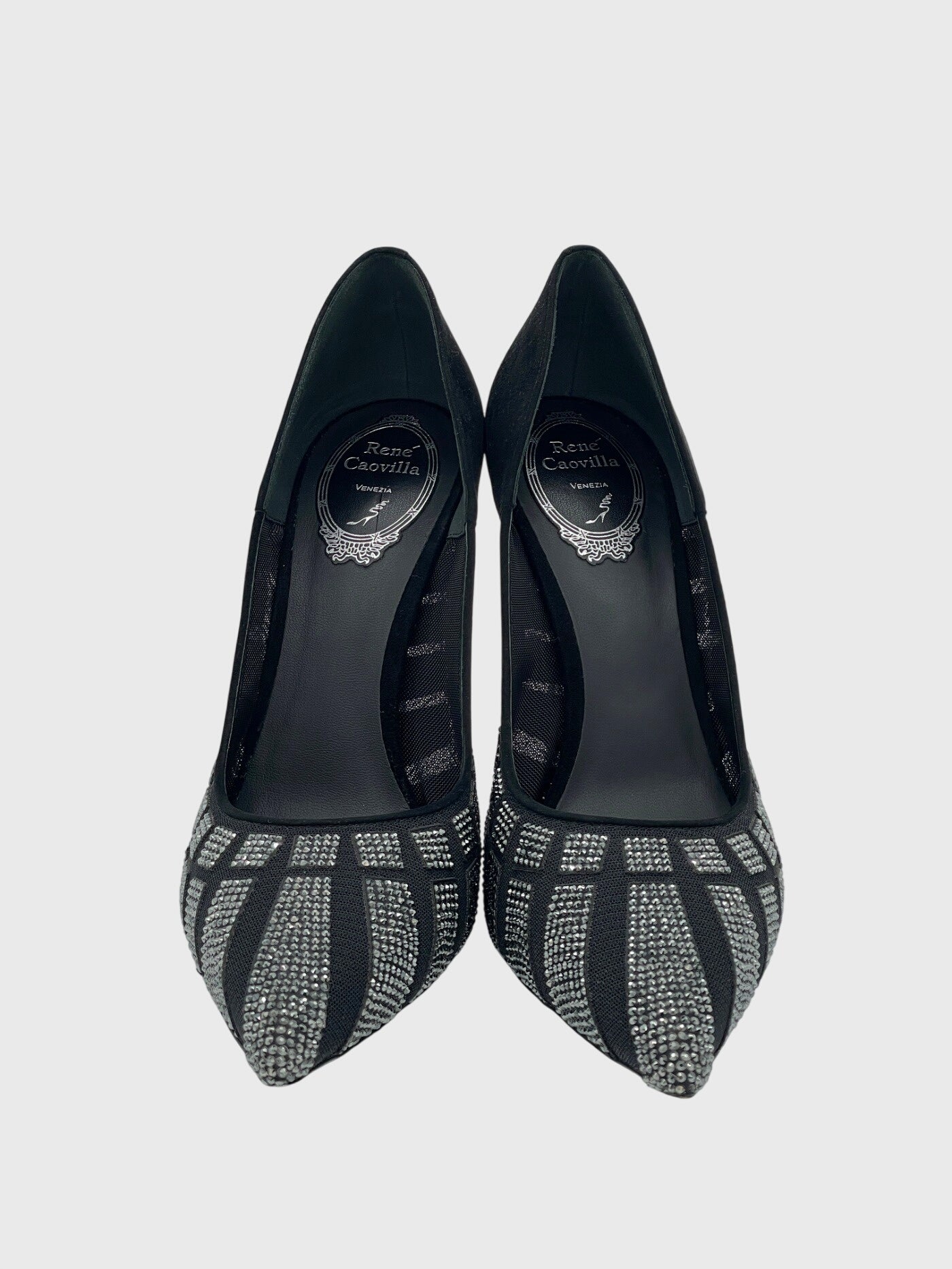 Rene Caovilla Crystal-Embellished Mesh Pump EU 38.5 Schwarz
