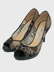 Jimmy Choo Luna Lace Peep-Toe Plateau Pump EU 36.5 Schwarz