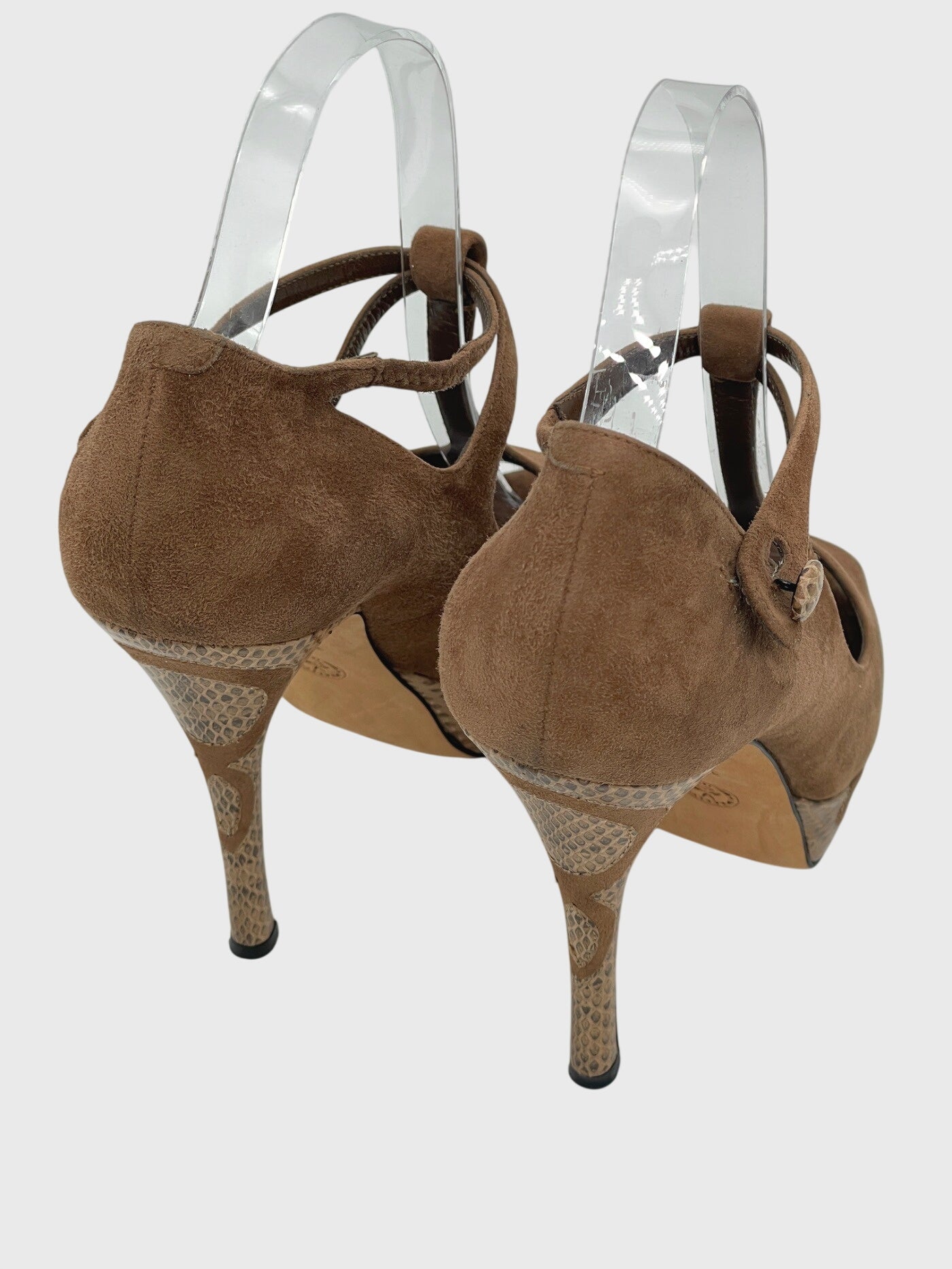 Bally T-Strap Snakeskin Platform Plateau Pump EU 38.5 Braun