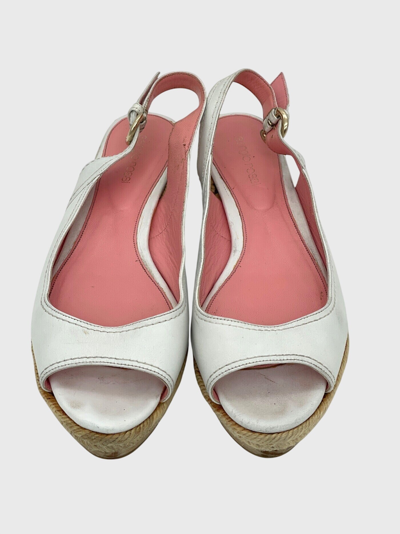Sergio Rossi Leather Wedges Sandale mit Absatz EU 38.5 Weiß