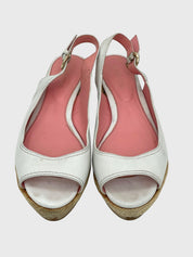Sergio Rossi Leather Wedges Sandale mit Absatz EU 38.5 Weiß