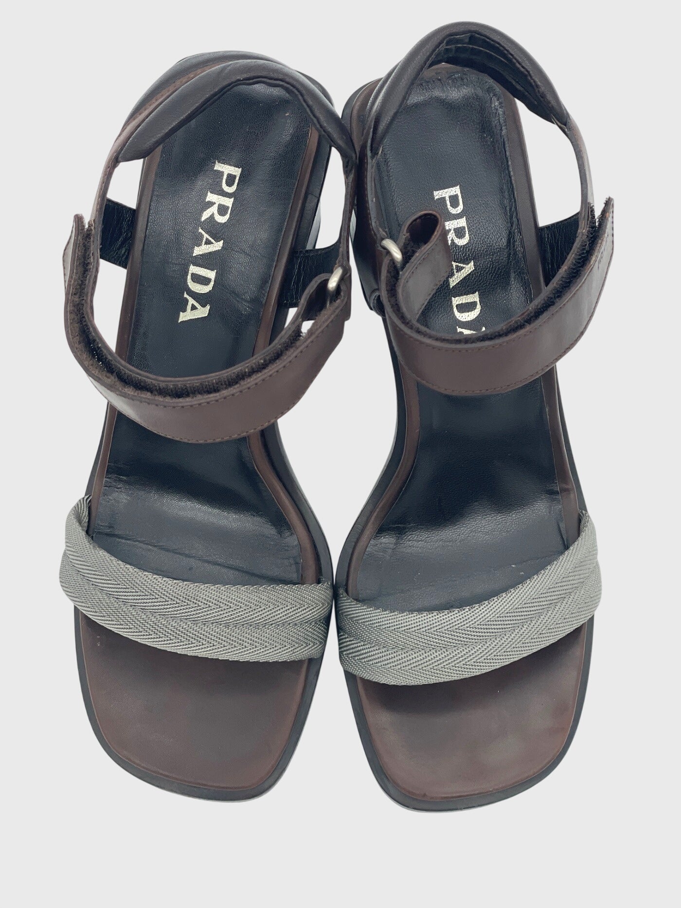 Prada Chevron Block Heel Sandale mit Absatz EU 40 Braun
