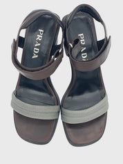 Prada Chevron Block Heel Sandale mit Absatz EU 40 Braun